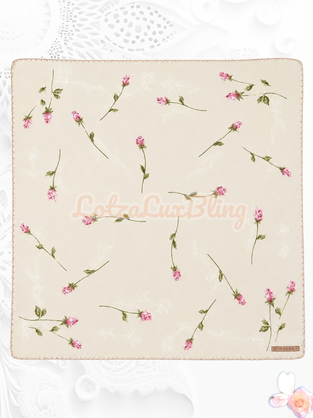 Vintage Burberry Rose Floral Neck Scarf Cotton Head Scarf 22x22 Cottagecore - Picture 1 of 8